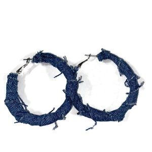 Silver denim jean wrapped hoop earrings